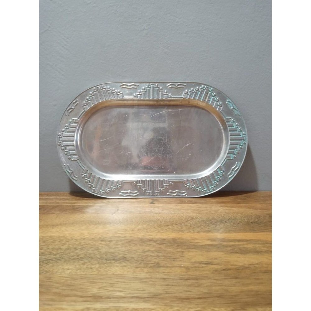 Vintage Pewter Wilton Armetale Mount Joy PA Oval Platter Zia Design